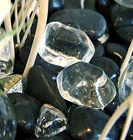 Design 343 closeup of black pebbles and glass nuggets